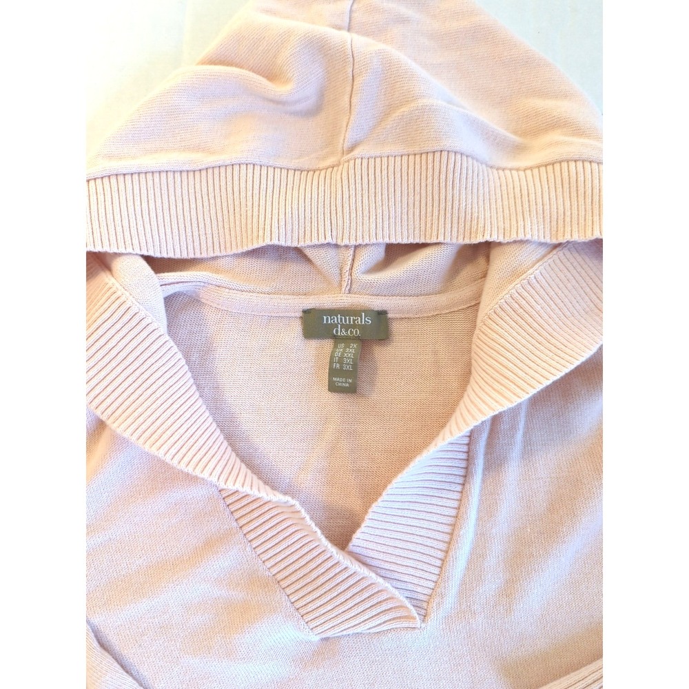 Denim & Co. NATURALS  Hooded Tunic Sweater 2X Blush Pink 100% Cotton Sustainable